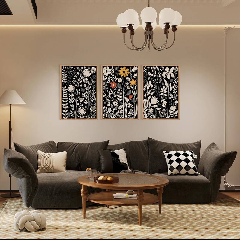 Mid Century Flower Wall Decor,Dark Botanical Wall Painting