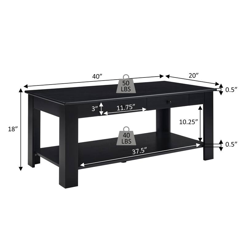 Convenience Concepts Designs2Go 2 Drawer Baja Coffee Table with Shelf