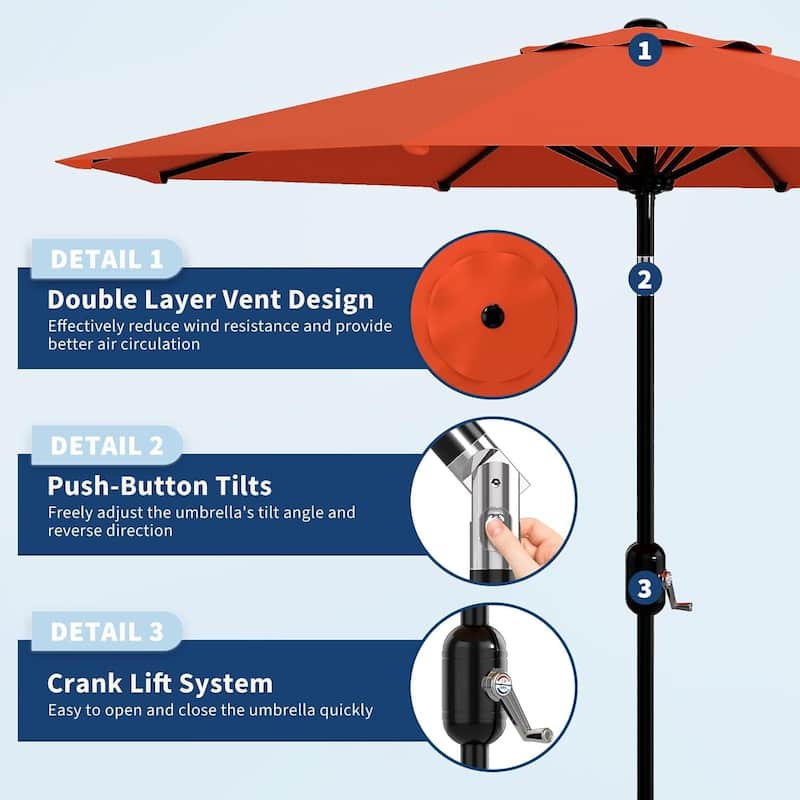 9 FT Outdoor Table Patio Umbrella, Waterproof UV Protection for Garden, Backyard, Poolside