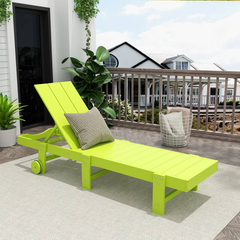 Shoreside Modern Poly Eco-Friendly All Weather Reclining Chaise Lounge With Wheels - Lime