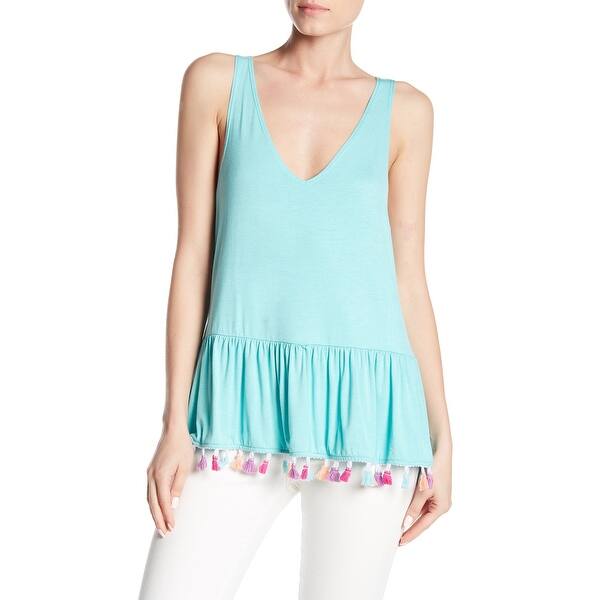 Shop Vanity Room Women S Blue Size Large L V Neck Tassel Trim Tank Top On Sale Overstock 28567815