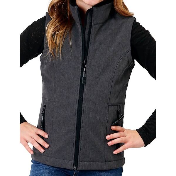 soft shell grey western vest Roper Western Vest Girls Softshell Zip Logo Gray 03-298-0781-6144