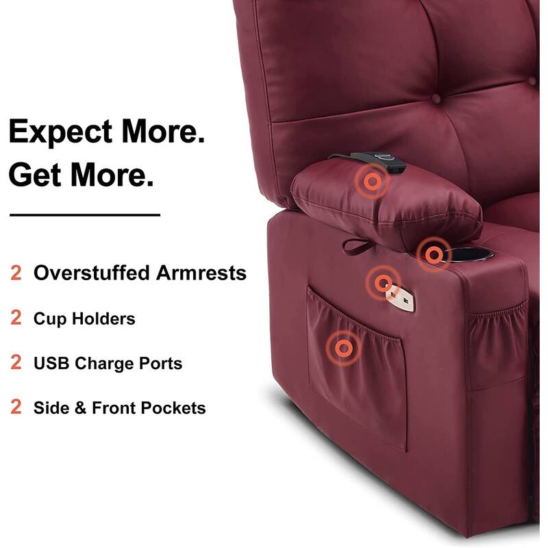 MCombo Large Power Swivel Glider Rocker Recliner Chair with Massage and Heat, Faux Leather 7748
