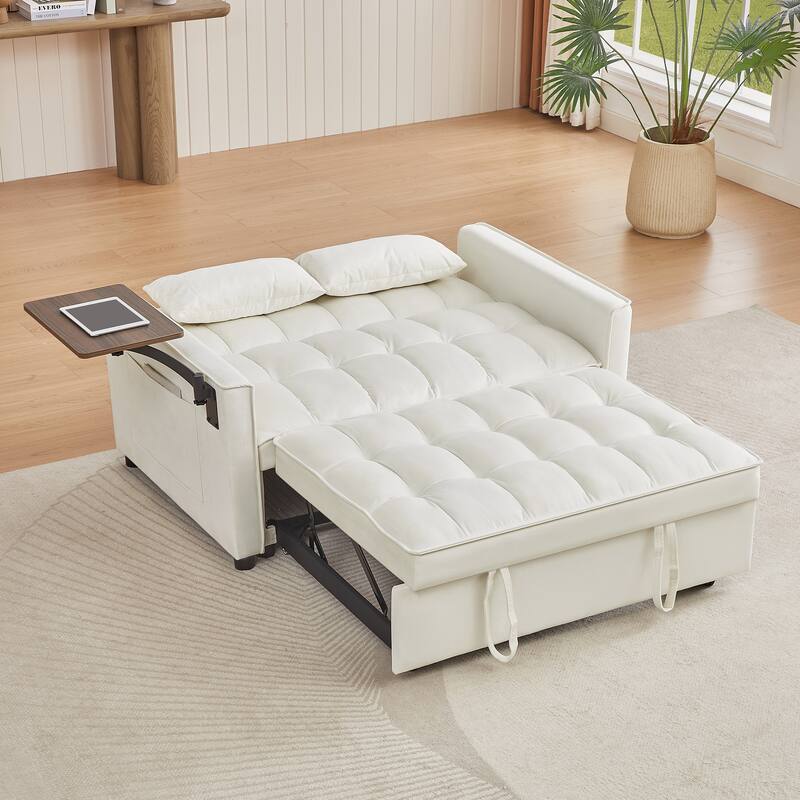 3-in-1 Convertible Sleeper Sofa Bed, Loveseat with Side Pockets, Small Lounge Sofa with Adjsutable Backrest and Lumbar Pillow