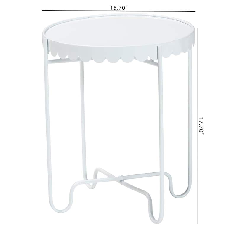 Laverne Metal Side Table with Scalloped Tray Top - Round Accent Table with Decorative Base for Indoor or Semi-Outdoor Use