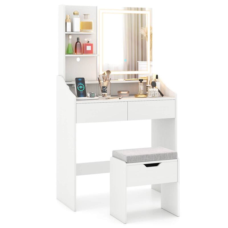 Costway Vanity Desk with Mirror and Lights LED Lighted Makeup Table - See Details - White