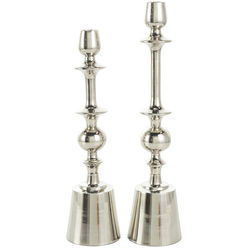Aluminum Metal Decorative Candle Holder - Set of 2 Silver - Roche River Decor
