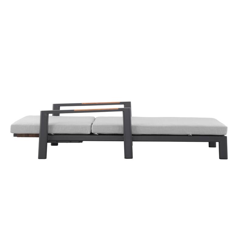 Arlo Teak & Wicker Aluminum Dual-Use Outdoor Chaise Lounge (Set of 2)
