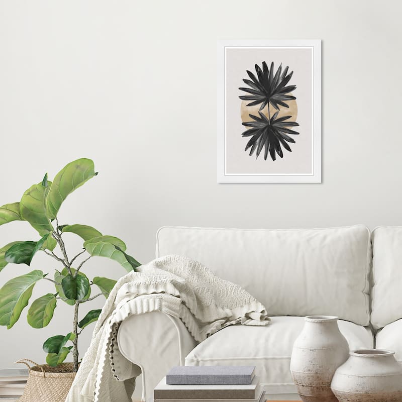Wynwood Studio Prints Floral and Botanical Palm Leaf Shade II Black and Modern & Contemporary Wall Art Canvas Print - White