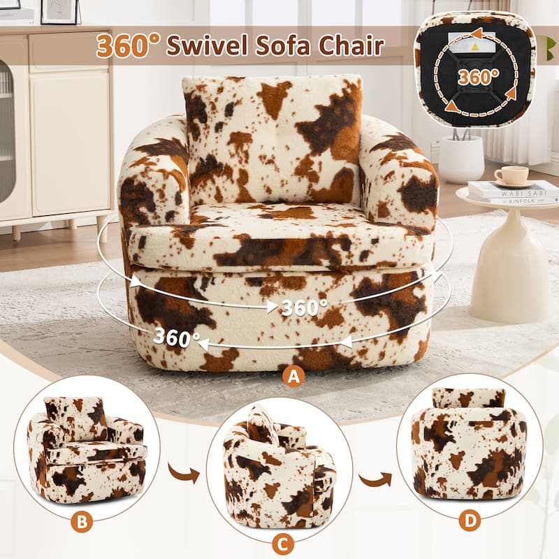 360°Swivel Sofa Chair Accent Barrel Chair 36.6" Swivel Round Chair with Dual-layer Cushion Design for Living Room