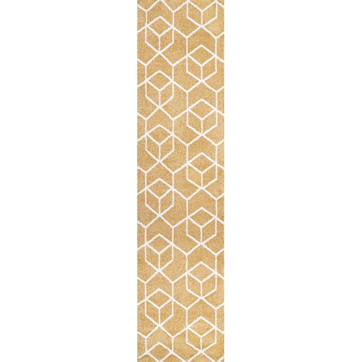 JONATHAN Y Cole Blocks Modern Geometric Area Rug - 2 X 8 - Gold/White