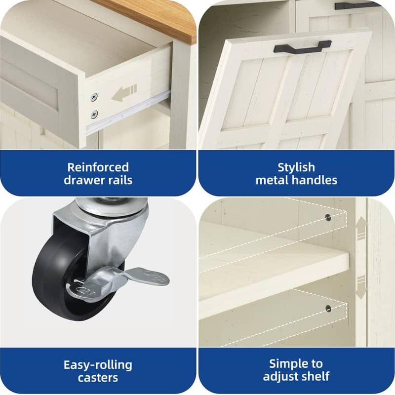 Moasis Rolling Kitchen Island with Storage & Drawers
