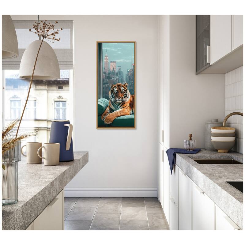 Kate and Laurel Sylvie Graceful Tiger in New York Framed Canvas by Michael Schauer