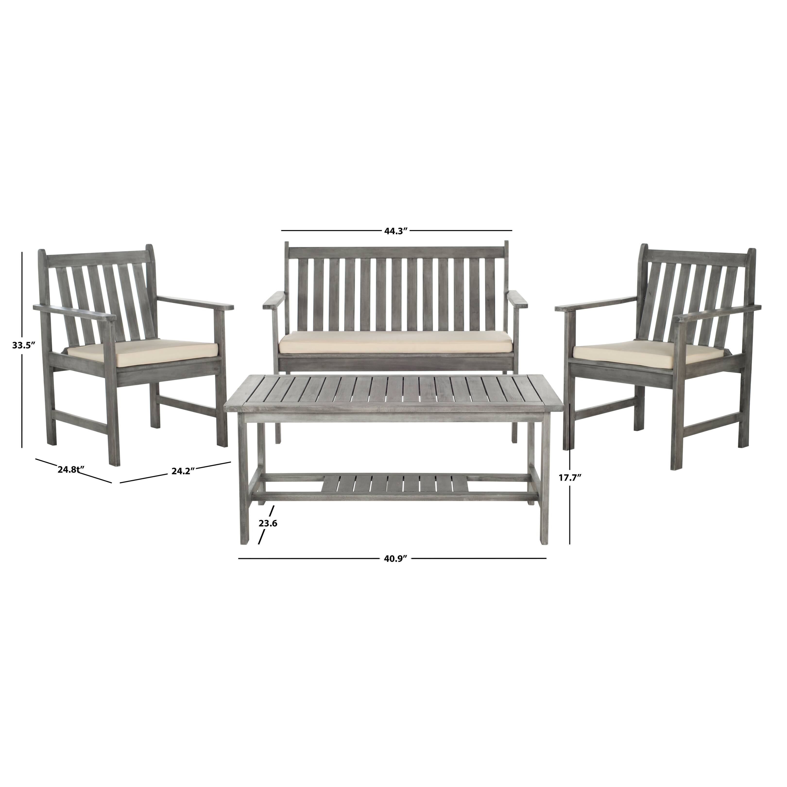 SAFAVIEH Outdoor Living Burbank Grey Wash Acacia Wood 4piece Furniture