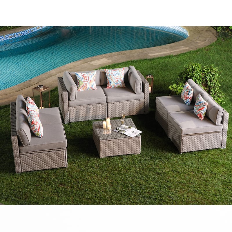 COSIEST 7-piece Outdoor Patio Furniture Wicker Sectional Sofa Set