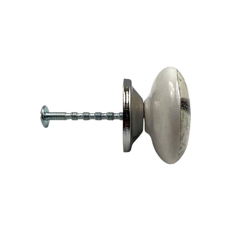 HomeRoots Set of Six Black And White Poetic Script Ceramic Drawer Pull Knobs - 1.50 in. x 1.00 in. x 1.50 in.