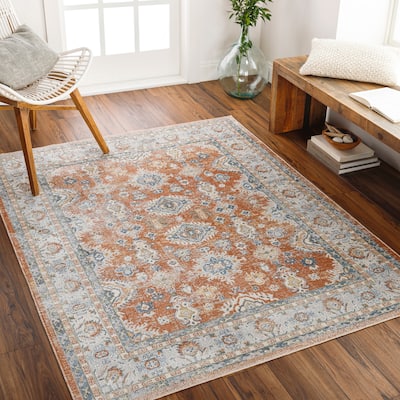 Livabliss Lillian Machine Washable Floral Medallion Area Rug
