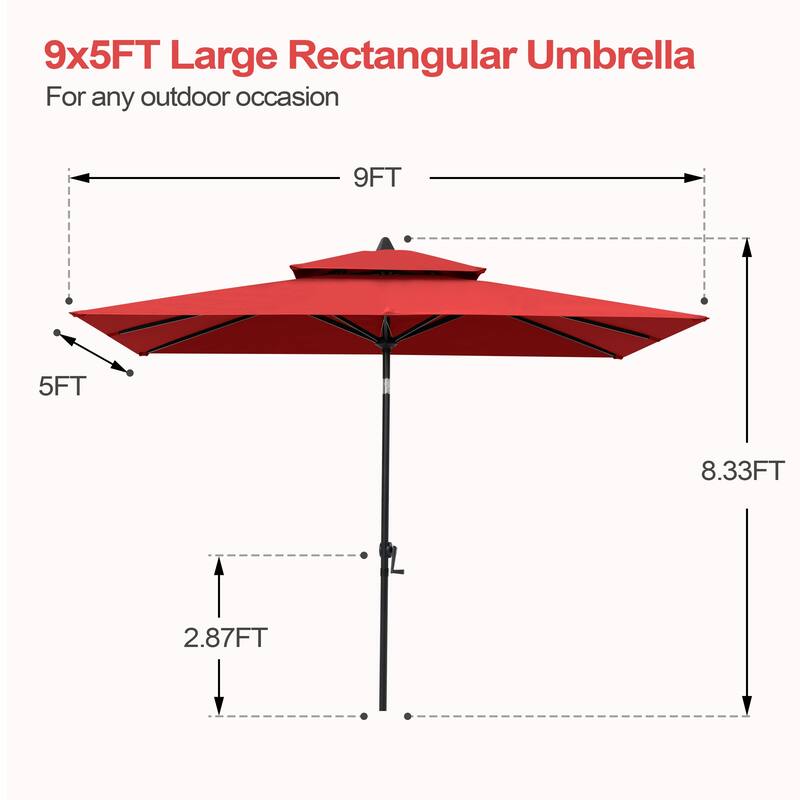 Pellebant 9 x 5 Ft Outdoor Double Top Market Umbrella