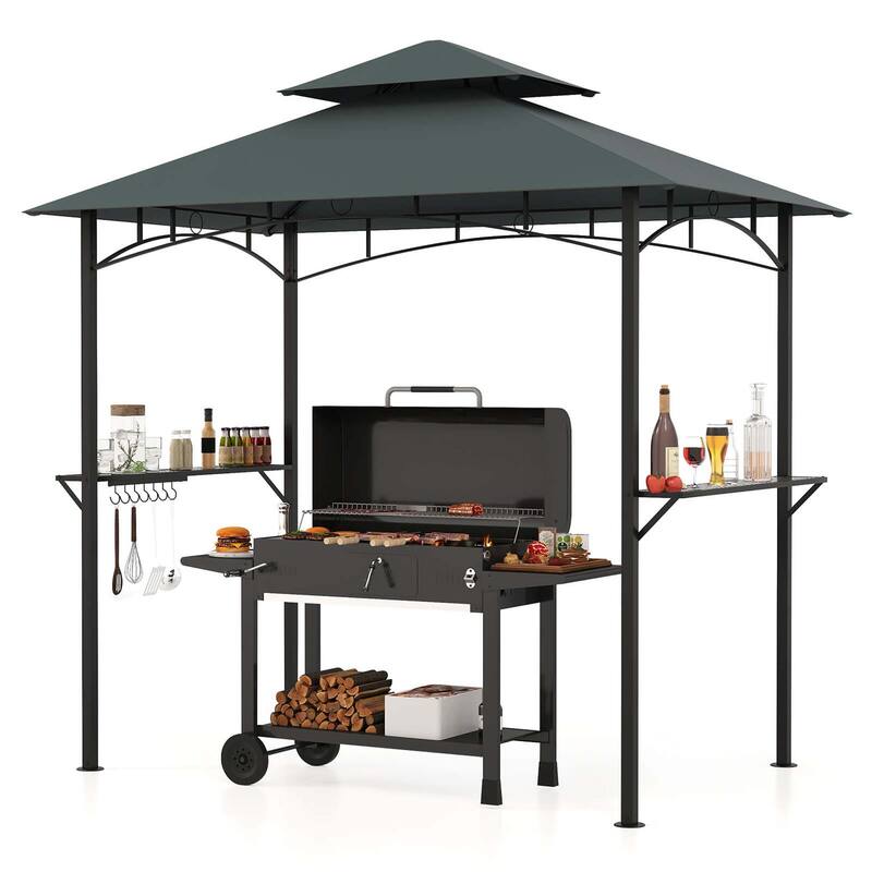 Costway 8' x 5' Grill Gazebo with 2 Shelves 7 Hooks Metal Frame Soft - See Details - Grey
