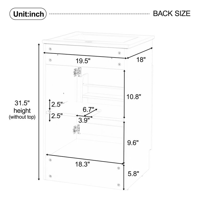 20 Inch Bathroom Vanity with Ceramic Sink, Freestanding Cabinet with Door Shelf and Adjustable Interior Shelf
