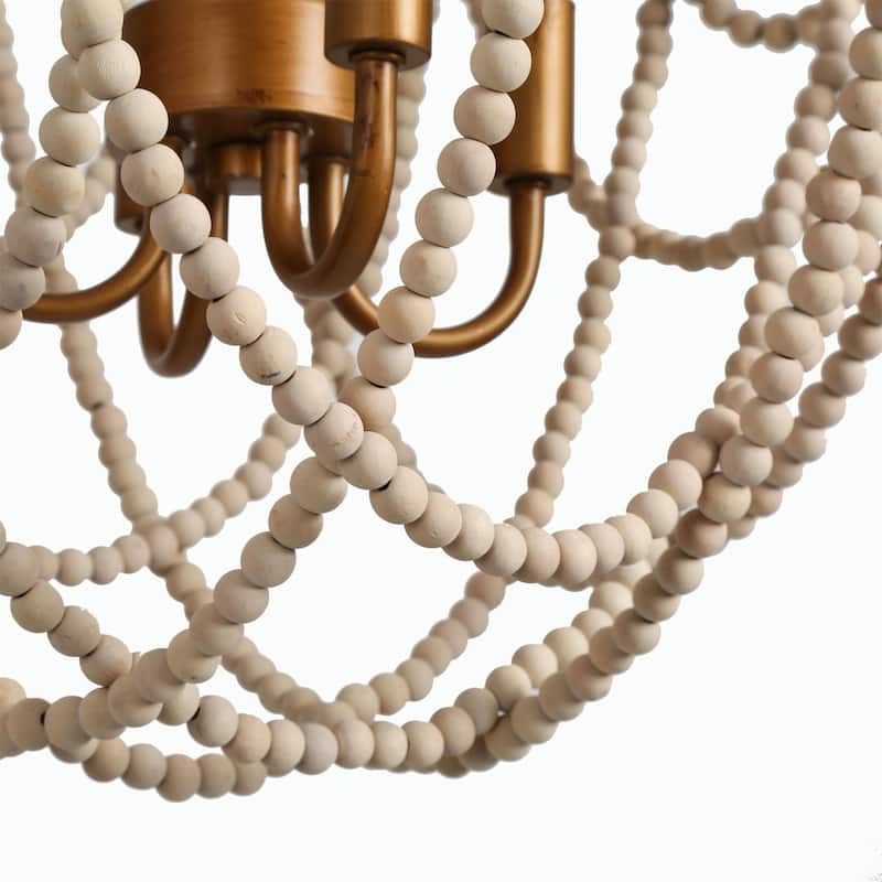 Modern Glam French Country Wood Beaded Chandeliers Ceiling Lights for Bedroom Living Room, Dining Room - D 17.7'' x H 95.2''