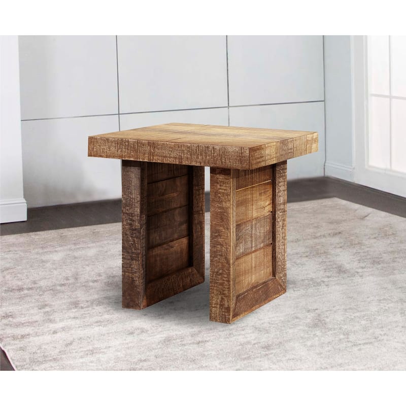 Brown Solid Wood Square End Table with 3 Inch Thick Top and Sled Base - 19.7” x 19.7” x 19.7” (D x W x H)