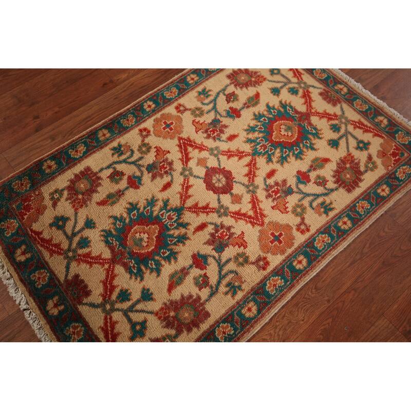 Floral Kazak Foyer Rug Hand-Knotted Yellow Wool Carpet - 2'0" x 3'0"