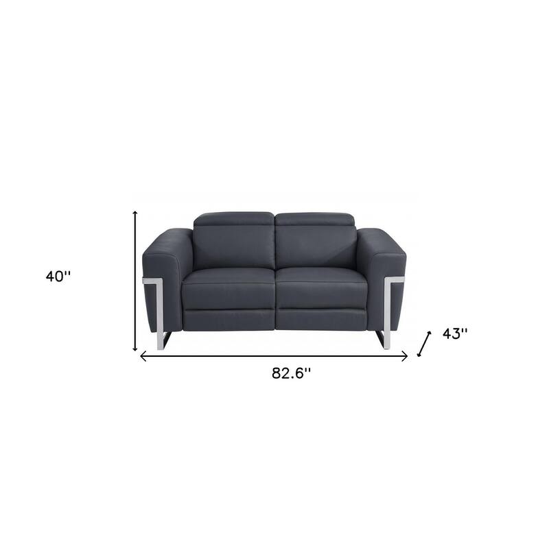 HomeRoots Two Piece Indoor Dark Gray Italian Leather Five Person Seating Set