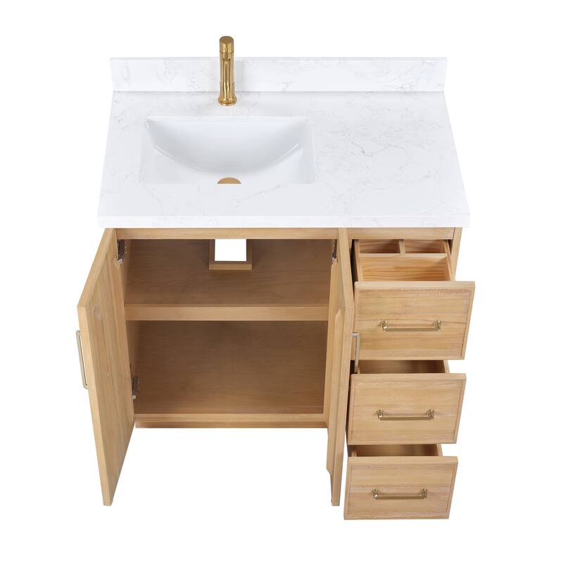 Karachi Bath Vanity with White Grain Stone Top, no Mirror