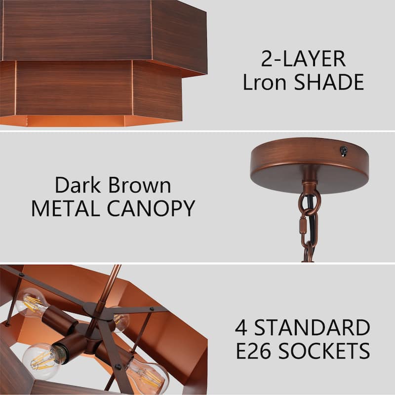 4-Light Dimmable Drum Chandelier - Dark Drown