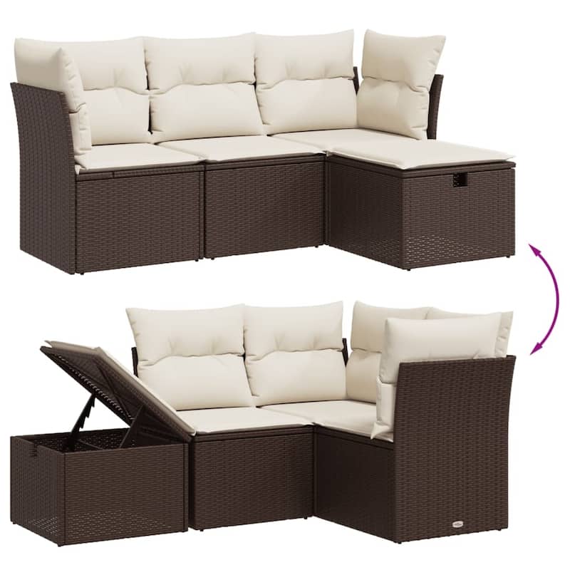 vidaXL Patio Sofa Set with Cushions Outdoor Furniture 4 Piece Poly Rattan