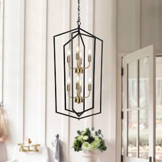 Modern 8-Light Geometric Chandelier Black Copper Lantern Pendant for Kitchen Dining Room - 17.7 " × 14.3 " × 34.3 "