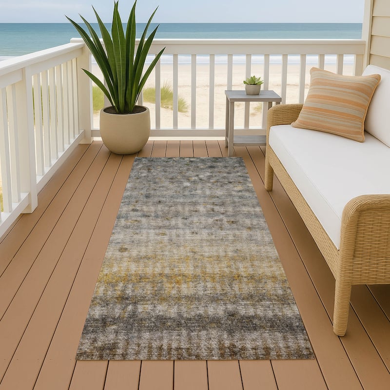 Machine Washable Indoor/ Outdoor Ombre Stripes Chantille Rug - Taupe - 2'3" x 7'6"