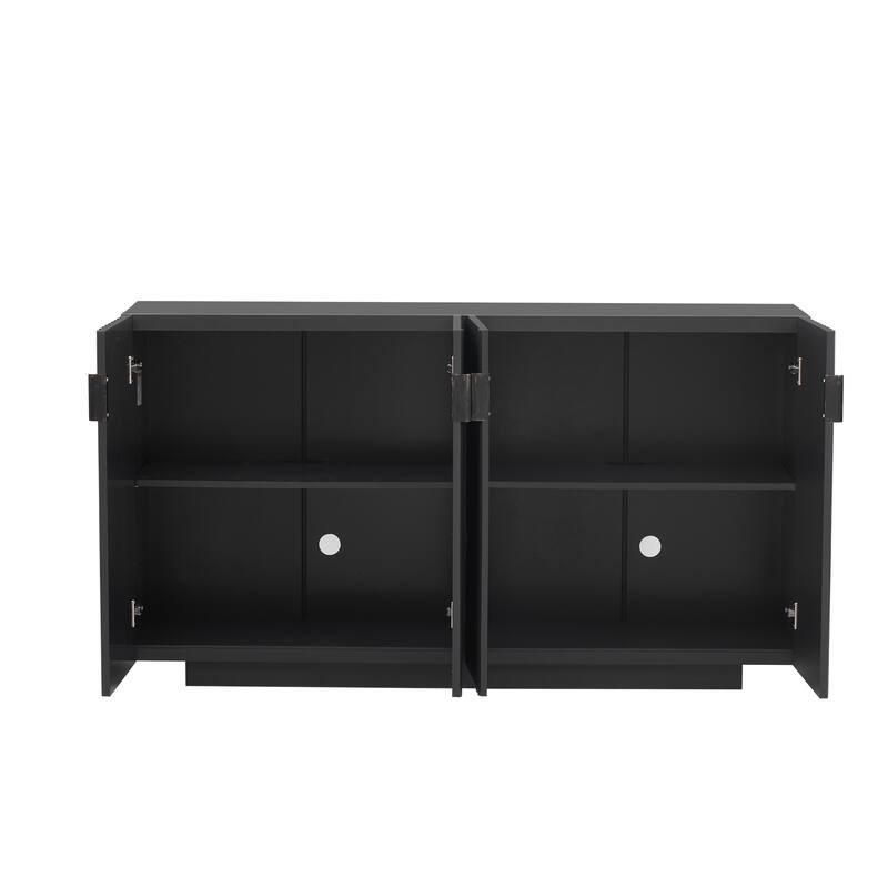 Elegant 4-Door Buffet Cabinet with Ample Storage Space and Wave Design for Home and Kitchen Use