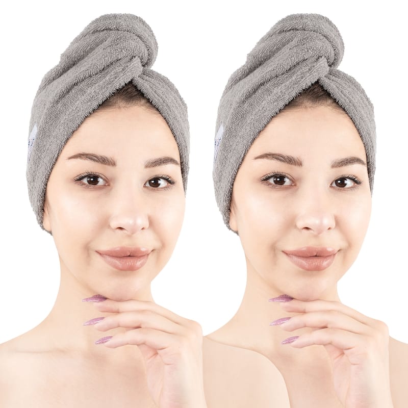American Soft Linen 100% Cotton Hair Drying Towels for Women, Cotton Hair Turban Turkish Towel Wrap, Head Towel Cap for Hairs - Rockridge Gray