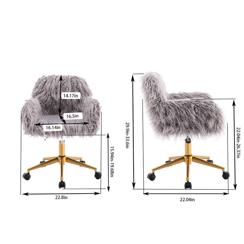 Fluffy Faux Fur Office Desk Chair - Modern Swivel Armchair, Soft & Comfy, Elegant Vanity Chair for Makeup, Gift for Girls