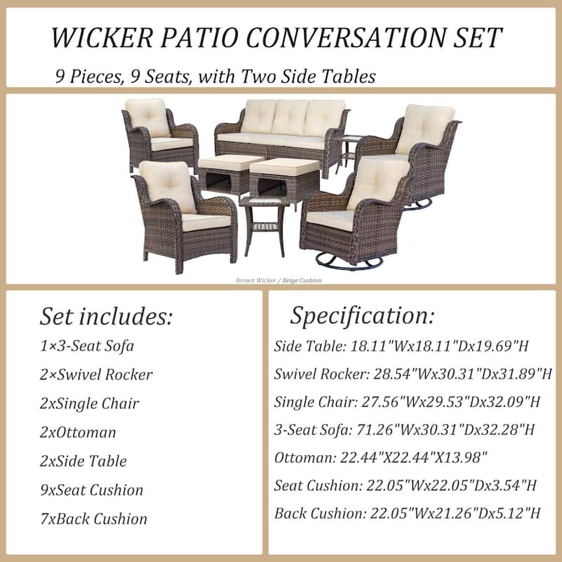 Patio Conversation Sets-Wicker Patio Furniture Sets with Swivel Chairs
