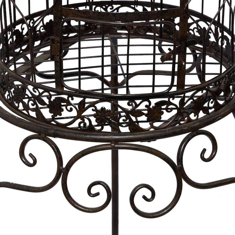 Black Metal Indoor Outdoor On Removable Stand Birdcage with Latch Lock Closure and Top Hook