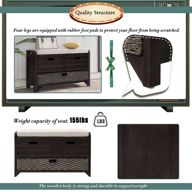 Storage Bench Entryway Bench Shoe Bench with Cushion