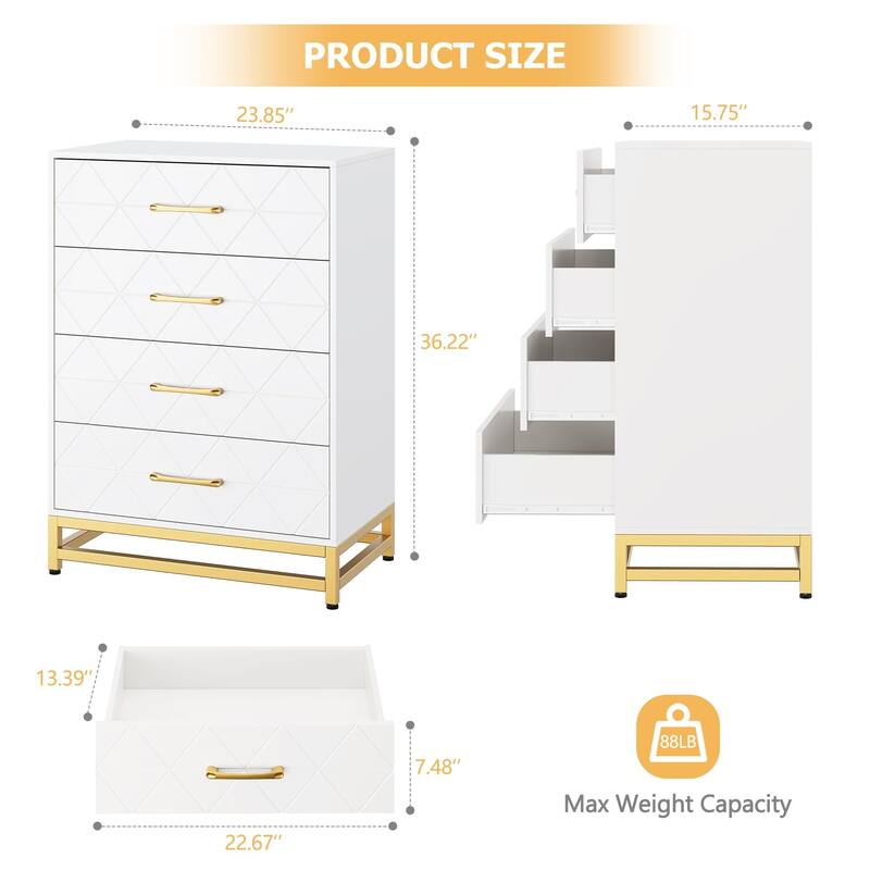 3/4 Drawer Wood Dresser for Bedroom, Modern Storage Chest for Closet