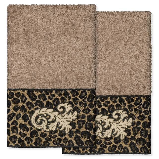 Authentic Hotel and Spa 100% Turkish Cotton April 2PC Embellished Hand Towel Set - Latte