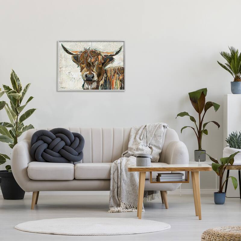 Stupell Highland Cattle Cow Collage Portrait Framed Giclee Texturized Wall Art, Design By Traci Anderson
