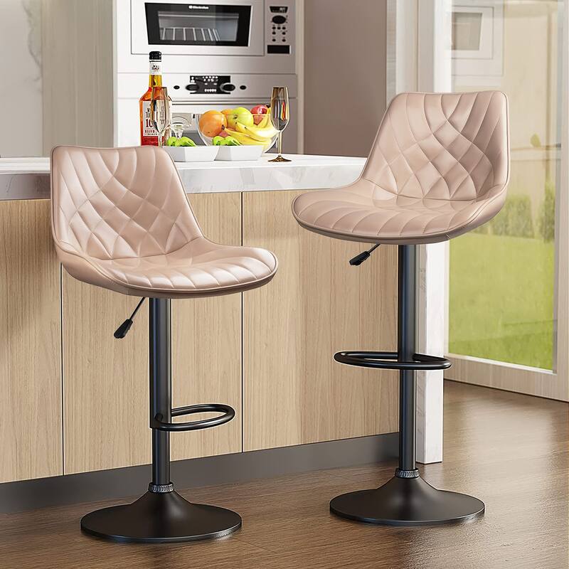 Bossin Adjustable Swivel Bar Stools with Backs – Counter Height - Set of 2 - Beige