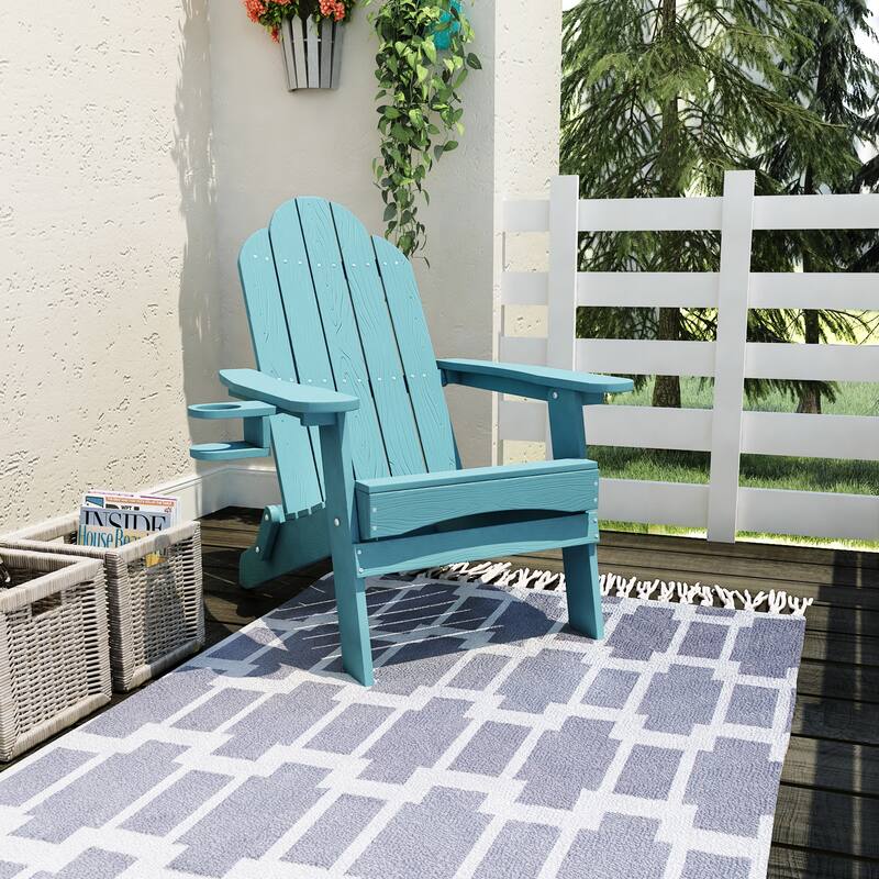Foldable HDPS Plastic Weather Resistant Outdoor Patio Folding Adirondack Chairs With Cup Holder Set of 4 - 35"D x 30"W x 36.2"H