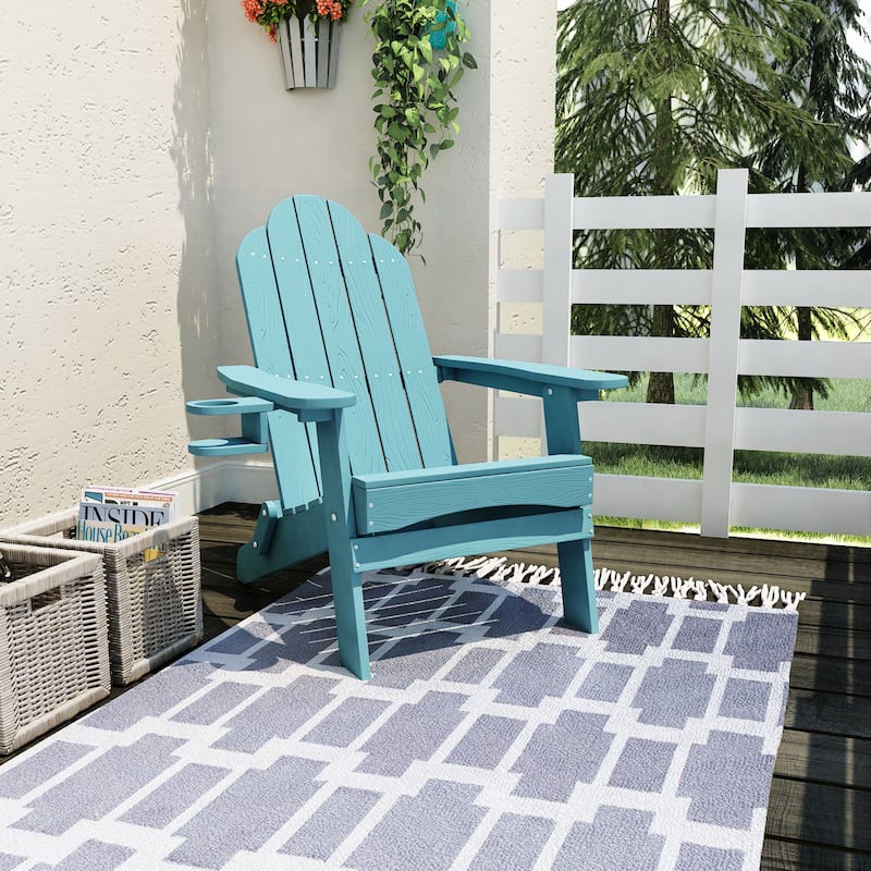 Foldable HDPS Weather Resistant Patio Adirondack Chairs With Cup Holder Set of 6 - 35"D x 30"W x 36.2"H