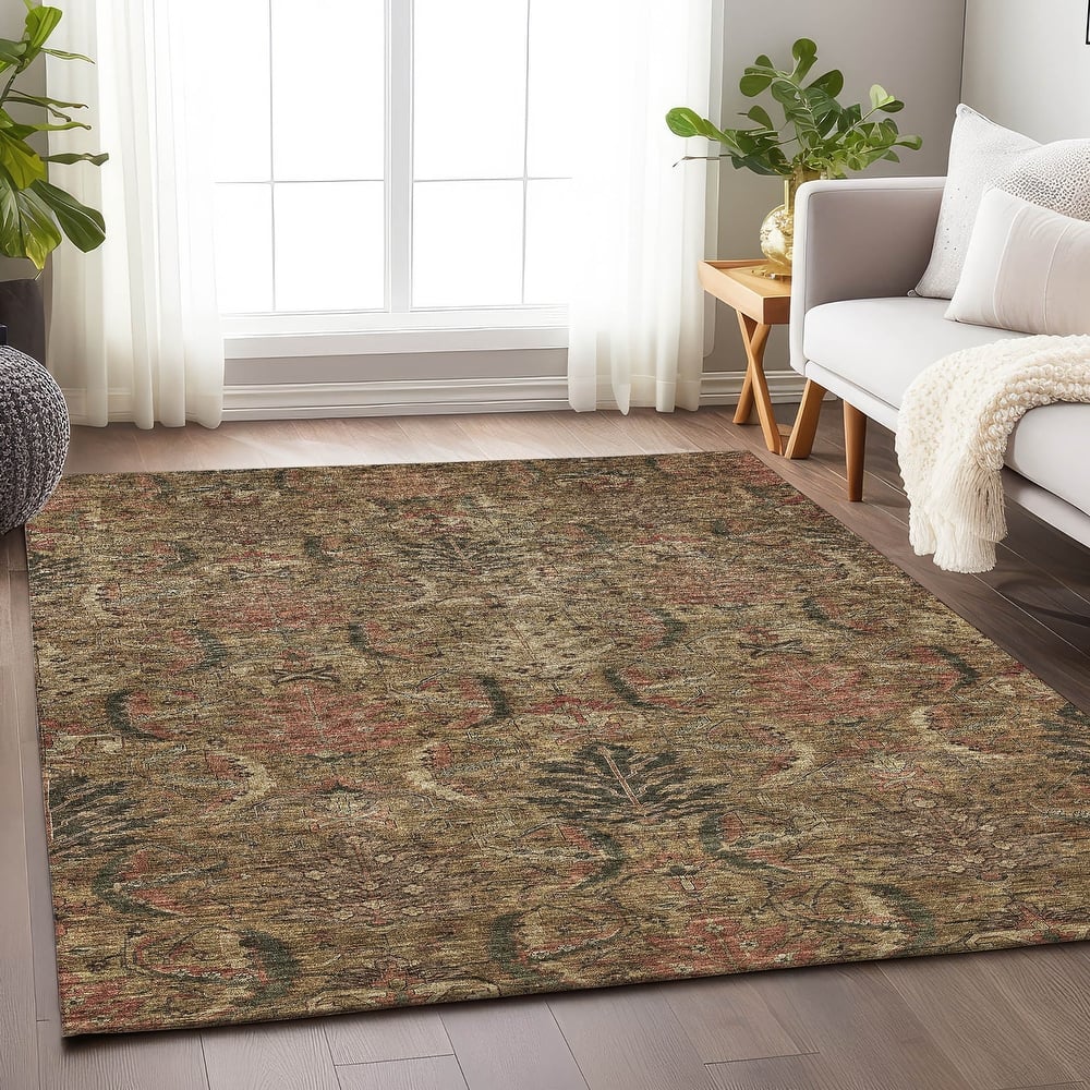 Machine Washable Indoor/ Outdoor Boho Traditional Chantille Rug
