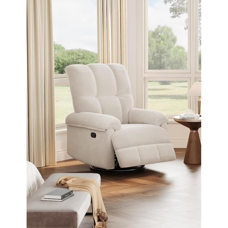 Oversized Swivel Rocker Recliner, Overstuffed Chenille Lounge Chair with Padded Armrests for Living Room Comfort