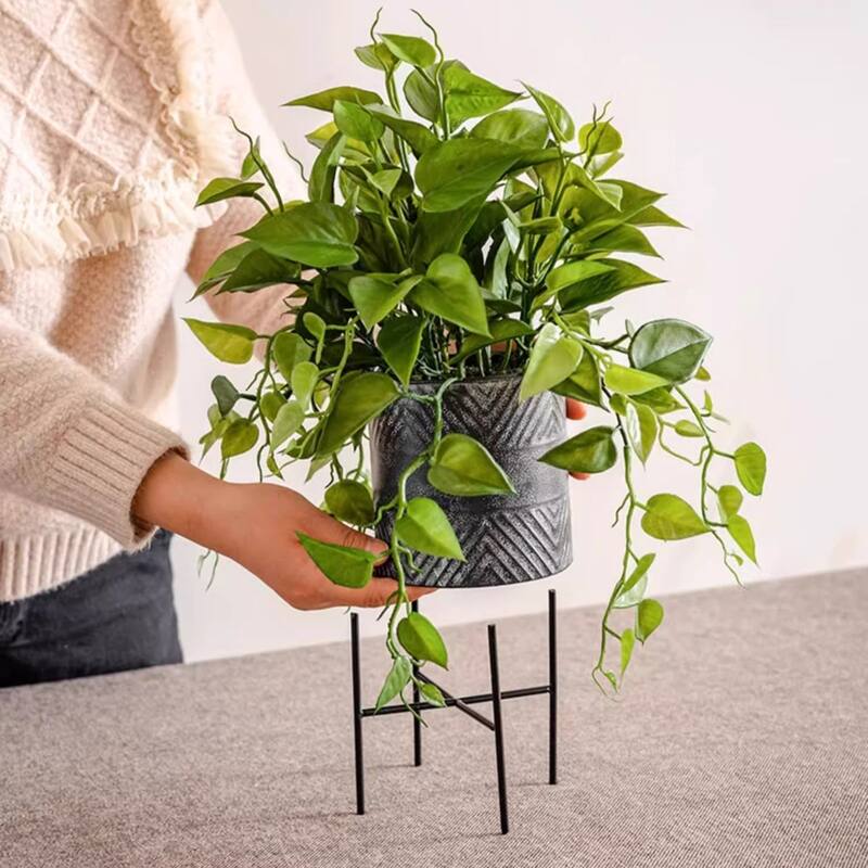 RusticReach Faux Epipremnum in Metal Pot