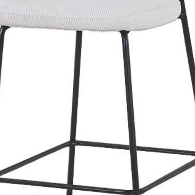 HomeRoots Set of Two 26" Cream and Black Corduroy and Metal Counter Height Bar Chairs