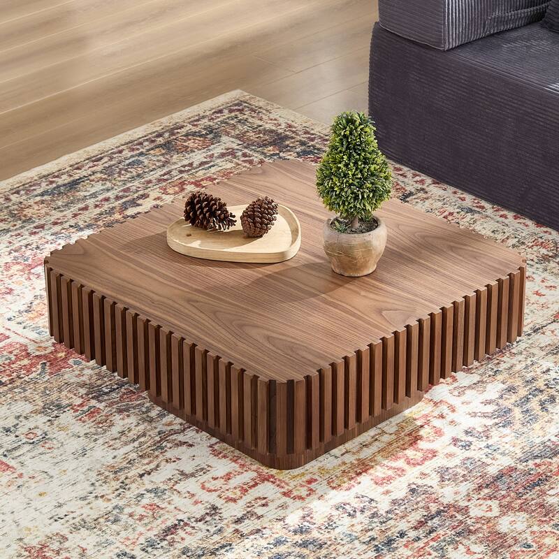 Modern Handcraft Square Coffee Table with Fluted Design